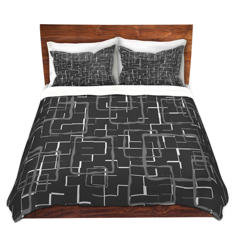 Ensemble de housse de couette drizzle de géométriques, 1 housse + 2 taies très grand lit, Noir