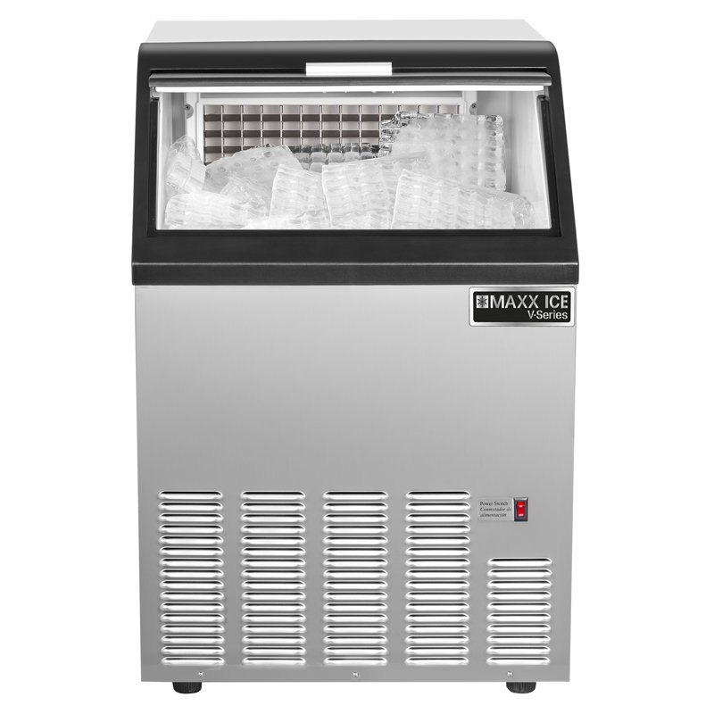 Machine à glace autoportante Maxx Ice V-Series, en acier inoxydable avec bordure noire