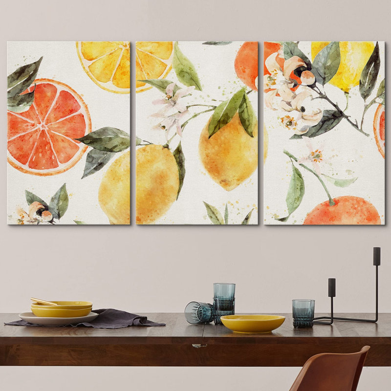 Pastel, citron, orange, agrumes, nourriture, cuisine, cuisson, illustrations, art moderne, décoration, Toile tendue