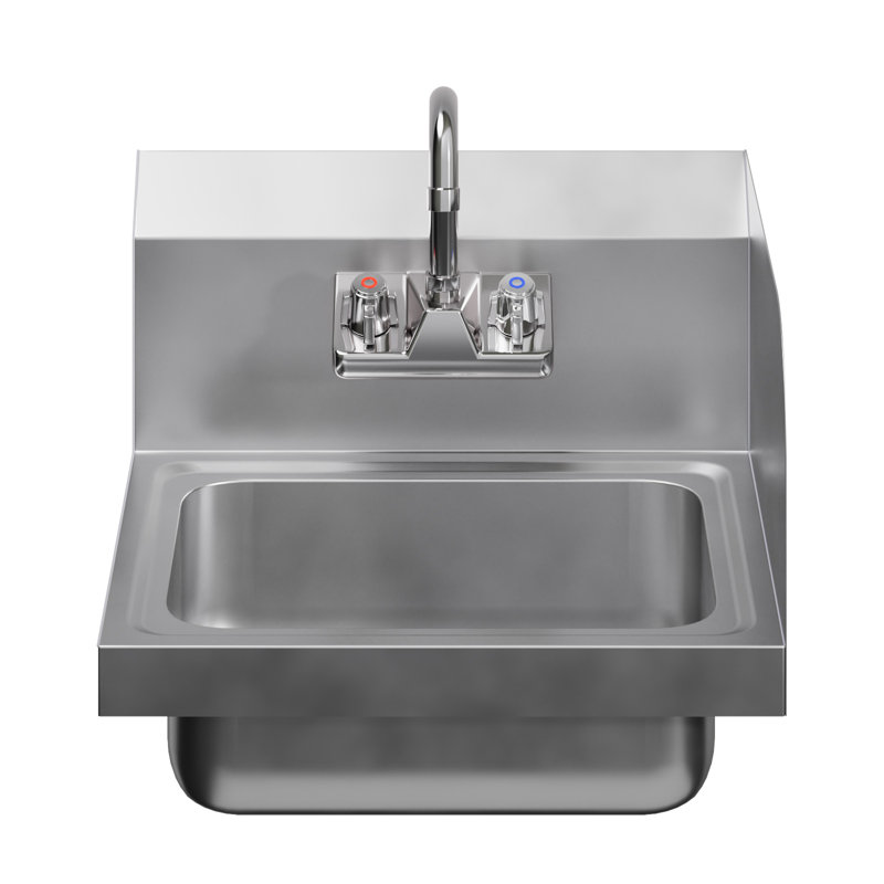 Stainless Steel Wall Mounted Hand Sink 17 in. x 15 in. With Right Side Splash And Gooseneck Faucet