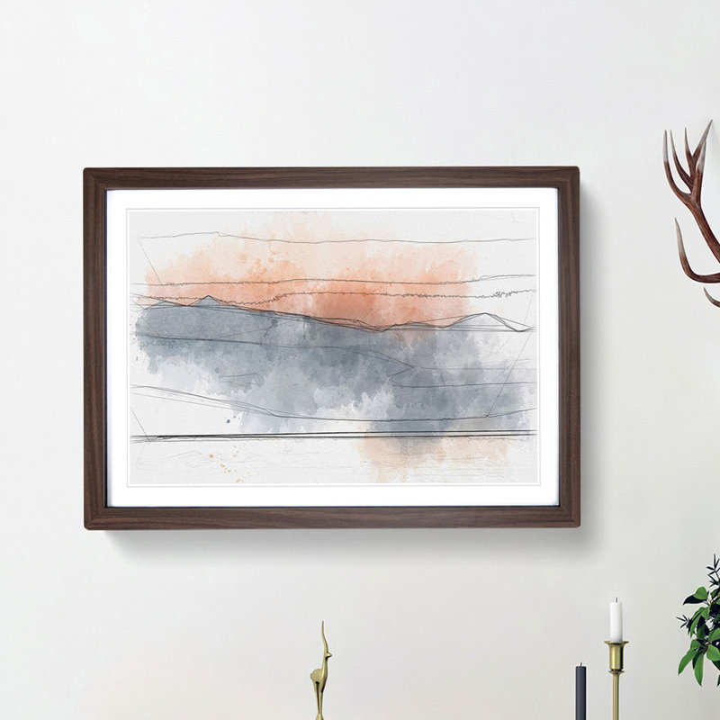 Orange Sunset in Greece - Picture Frame Graphic Art Print, 40cm H x 60cm W x 2cm D, Walnut Framed