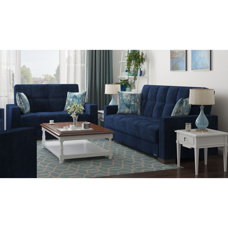 Causeuse convertible avec rangement en microfibre Collection, Bleu