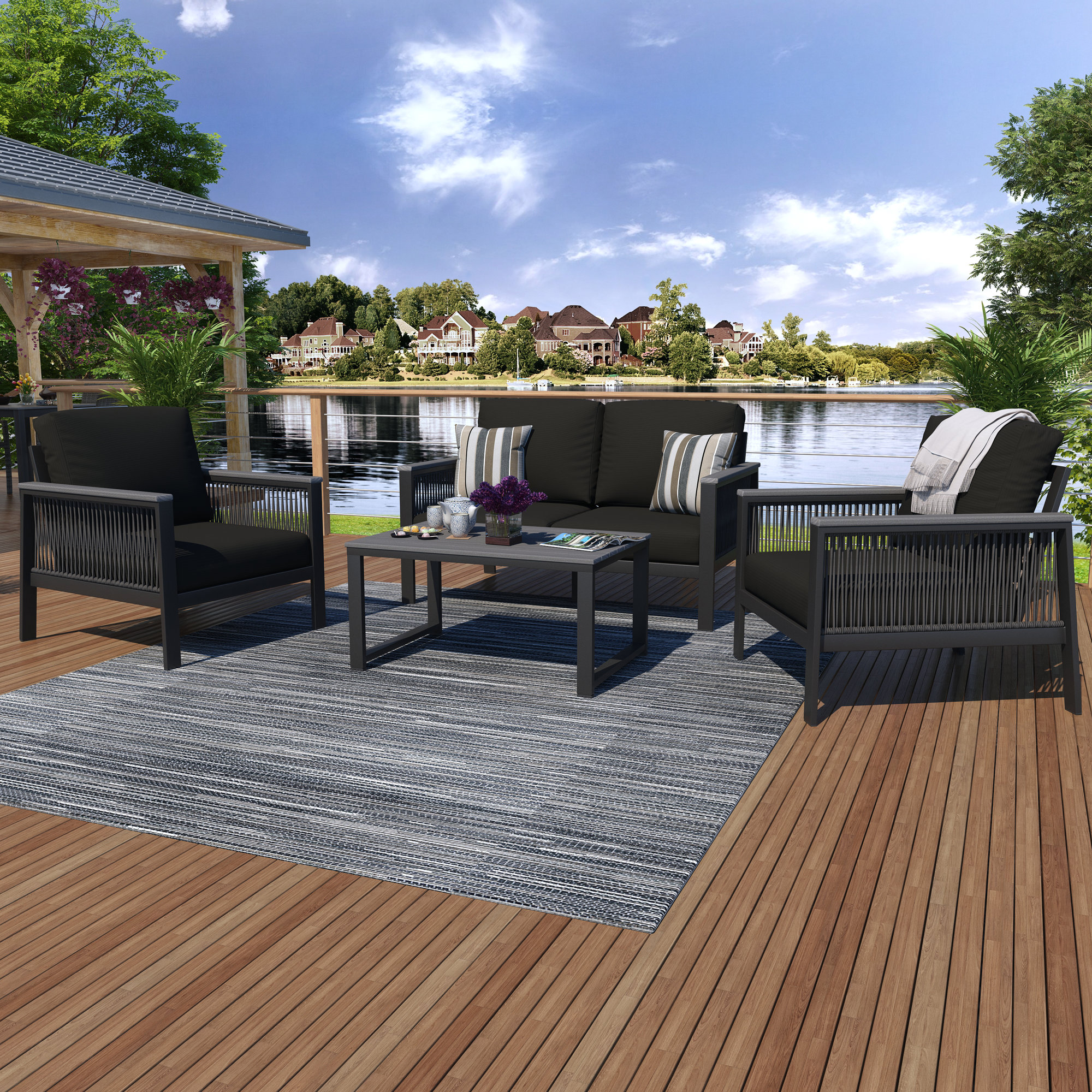 Townsend 4 - Person Outdoor Seating Group with Sunbrella® Cushions, Canvas Black
