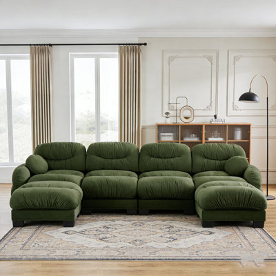 Pleated Design Cozy Chenille Fabric  Modular Sofa with High-Density Ergonomic Foam Sea