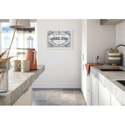 General Store Family BW by Border Bloom Framed Canvas Wall Art Print