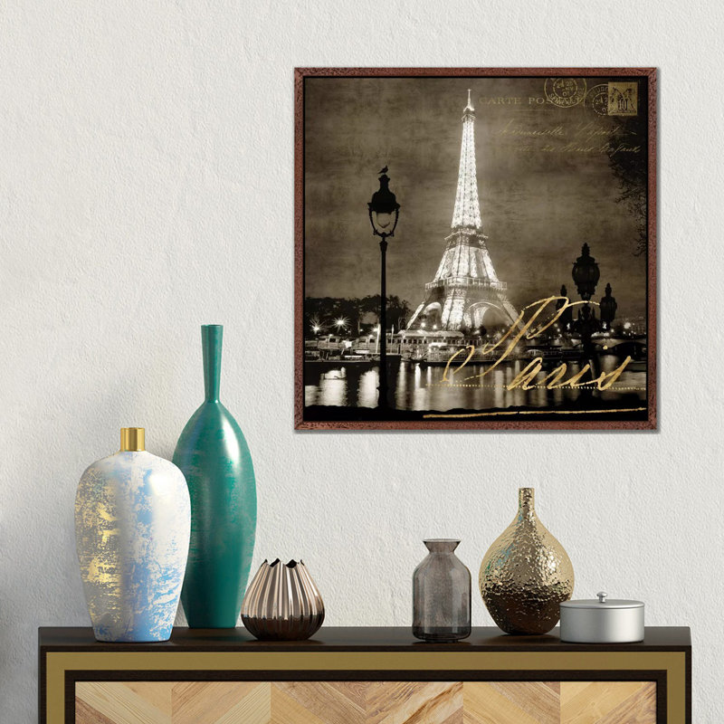 Paris At Night In Sepia 1 Piece Wall Art on Canvas, 45.72 cm H x 45.72 cm W, Classic Wood Framed