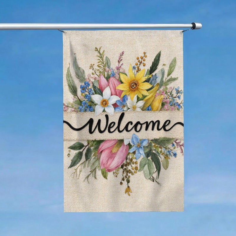 Drapeau de bienvenue aquarelle floral, L 35 x l 24, pour la décoration intérieure