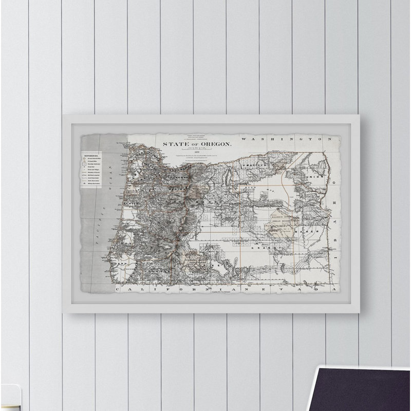« carte de l’état de l’oregon »-impression d’art graphique sur papier encadrée, H 16 po x l 24 po x P 1,5 po