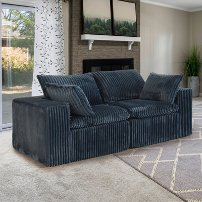 Brinae 78.8 "W Fully Compressed Cloud Sofa, Corduroy Fabric, Deep-Seat Style, Removable Cushions, No Assembly Required by Wade Logan