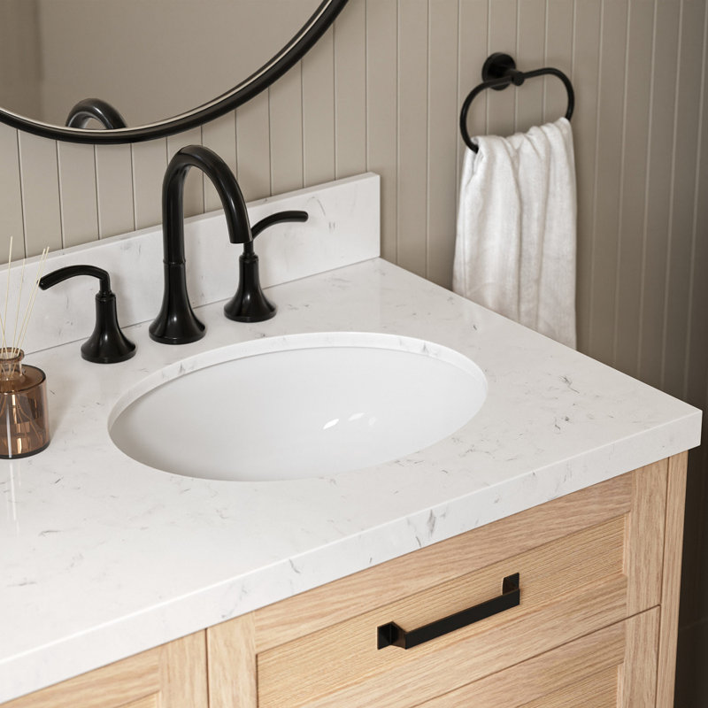 Meuble-lavabo double avec comptoir ARIEL, Chêne, 60" - 61", Carrara White Quartz