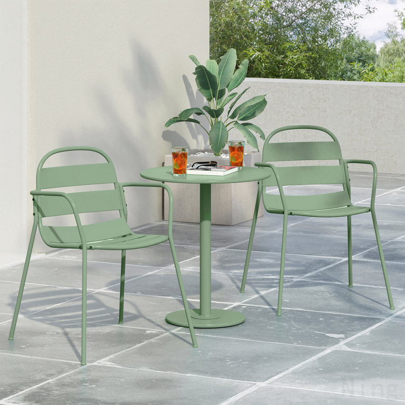 3-Piece Metal Outdoor Bistro Patio Set - Dark Green, Dark Green