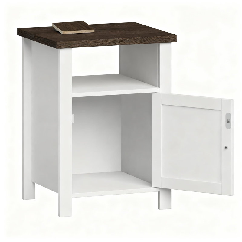 Farmhouse Nightstand Set Of 2, Rustic End Table With Open Shelf And Concealed Storage For Bedroom And Living Room