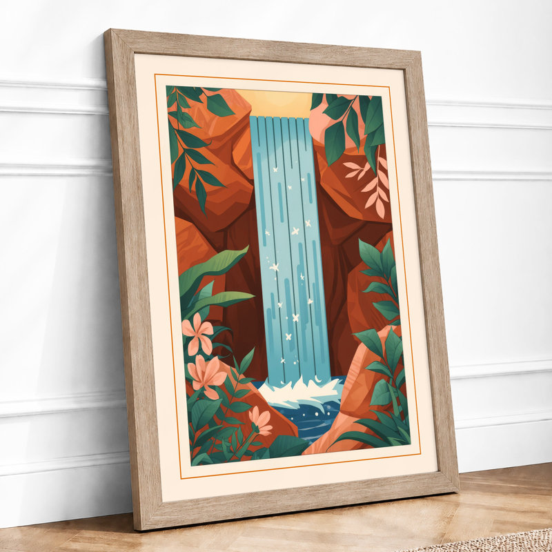 Waterfall Among Flowers Art Deco - Print, A1 - 84.1 x 59.4 cm, Oak