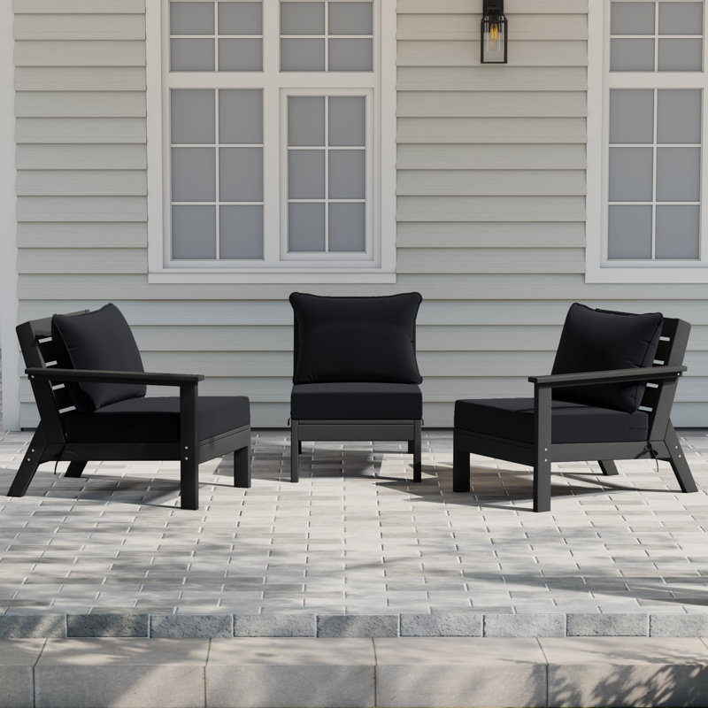 3-Piece Deep Seating Set With Cushions, Black, Black