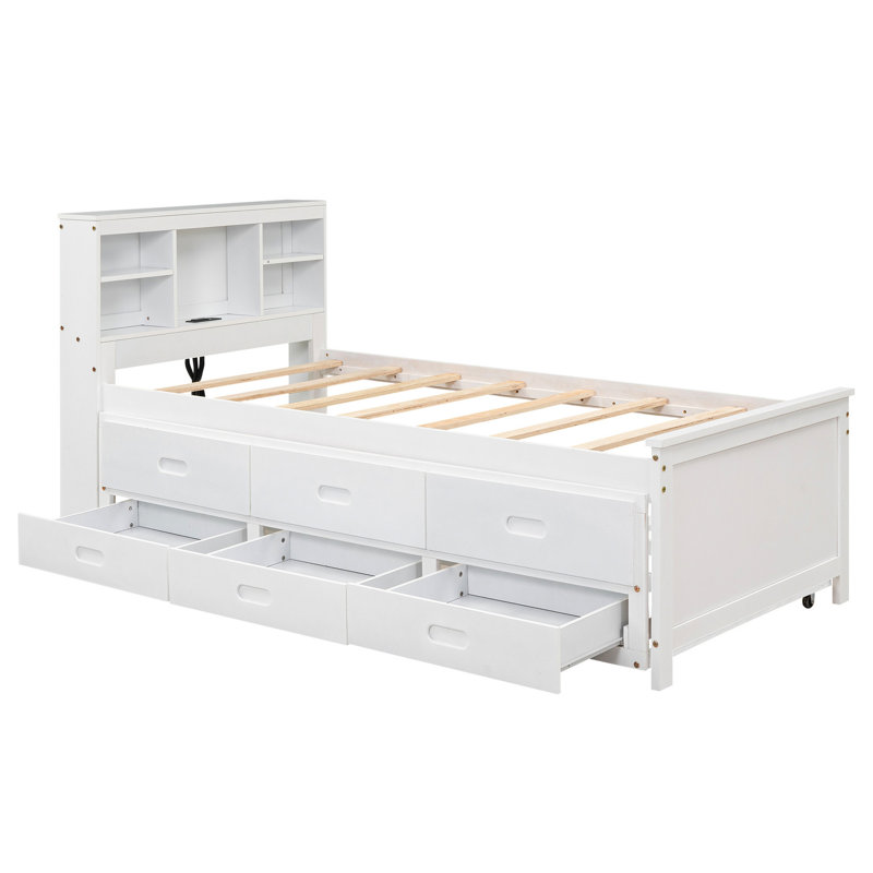 Lit plateforme simple avec tête de lit et 3 tiroirs - Fabrication en bois pour structure de tête de lit blanche, Blanc