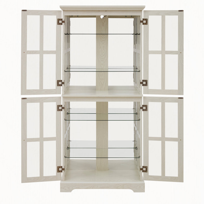 Vitrine antique avec portes en verre, 4 tablettes réglables et éclairage intégré, Blanc