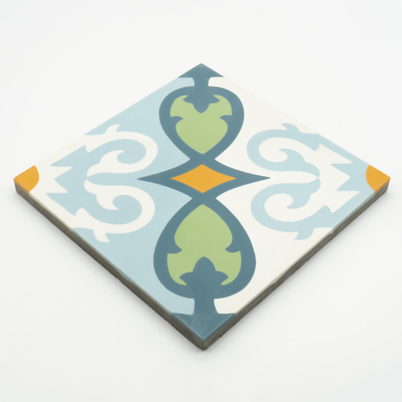 Agadir 8" x 8" Cement Patterned Wall & Floor Tile, Green/Orange/Blue