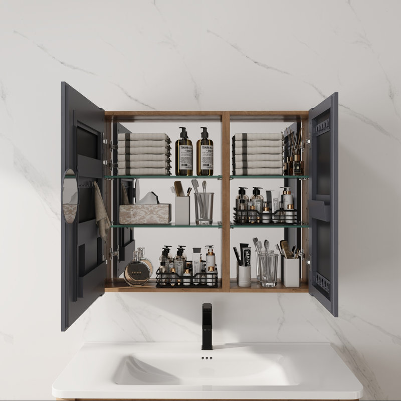 Armoire à pharmacie murale de 33,56 po avec porte miroir et tablettes réglables