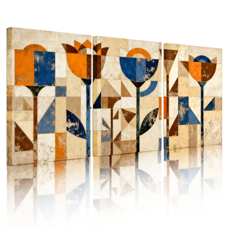 Abstrait géométrique sur toile, reproduction d'art sur toile (ensemble de 3), H 30 po x l 60 po