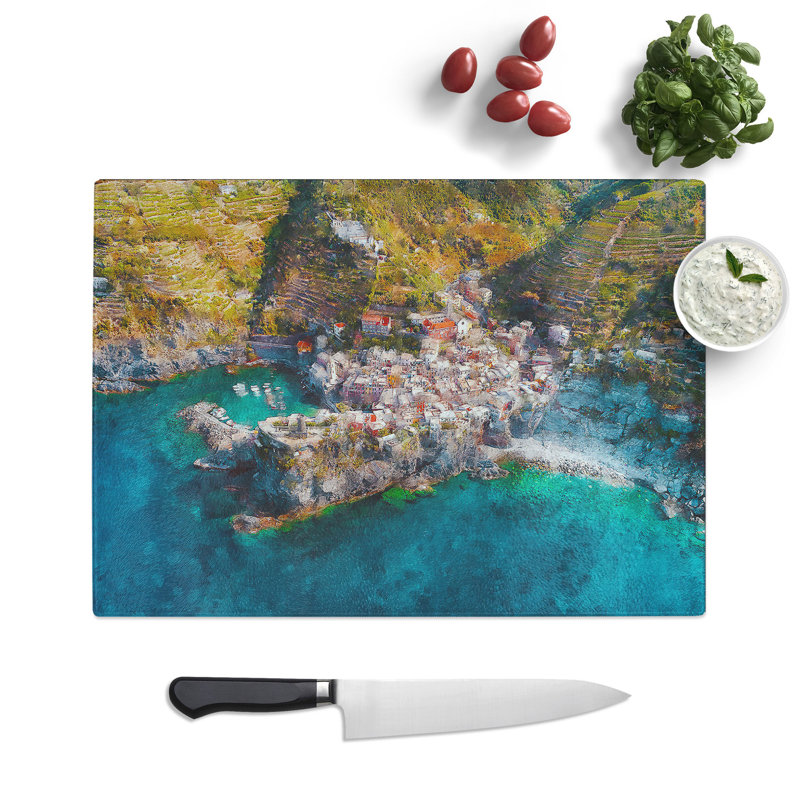 Above Cinque Terre in Italy Painting Chopping Board, 0.4cm H x 20cm W x 29cm L