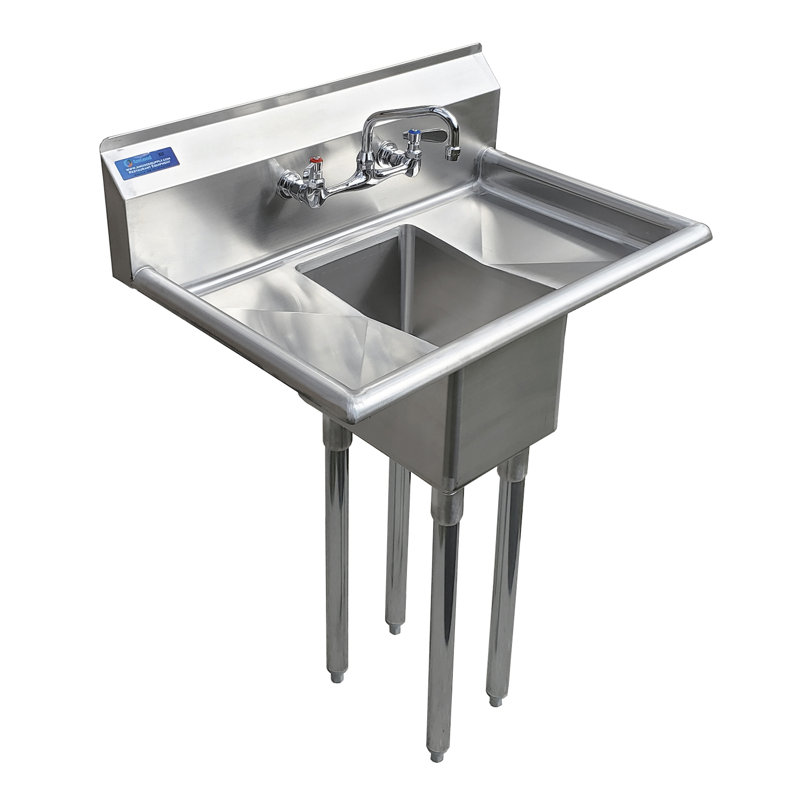 Évier à un compartiment en acier inoxydable de 30 po x 20 po avec cuve de 14 po x 10 po, double égouttoir de 10 po et robinet. NSF