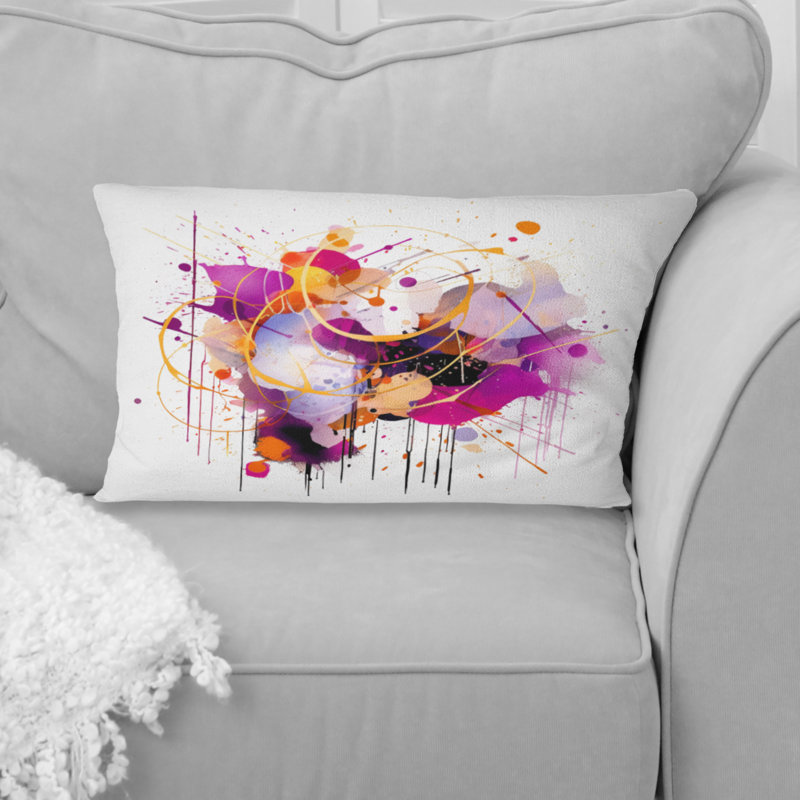 Coussin décoratif imprimé de formes abstraites mauves et orange
