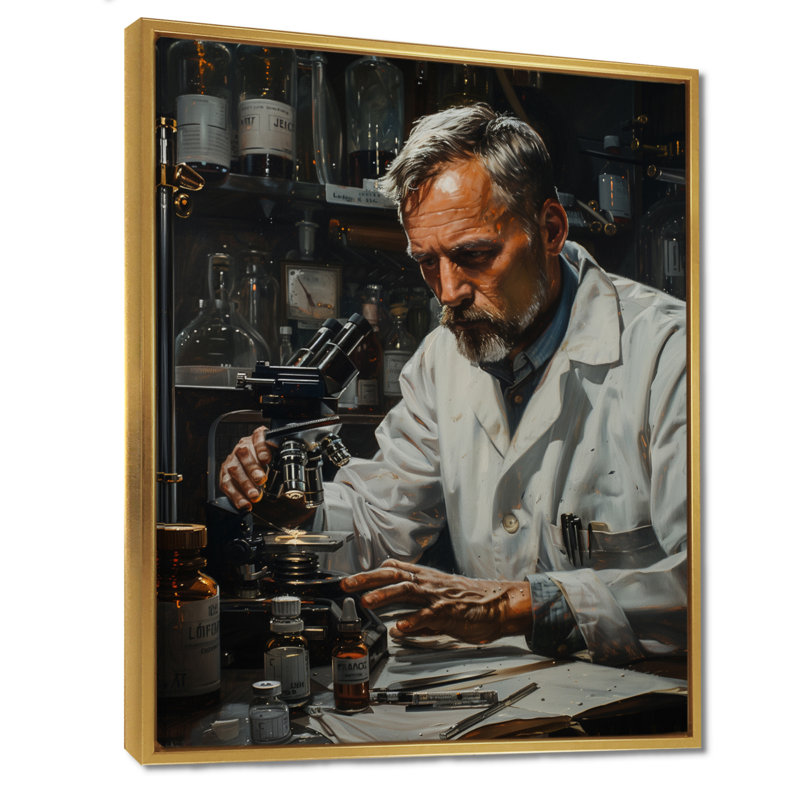 «White», noir et blanc, laboratoire scientifique microscopique, art mural, Cadre flottant doré, H 24 po x l 32 po