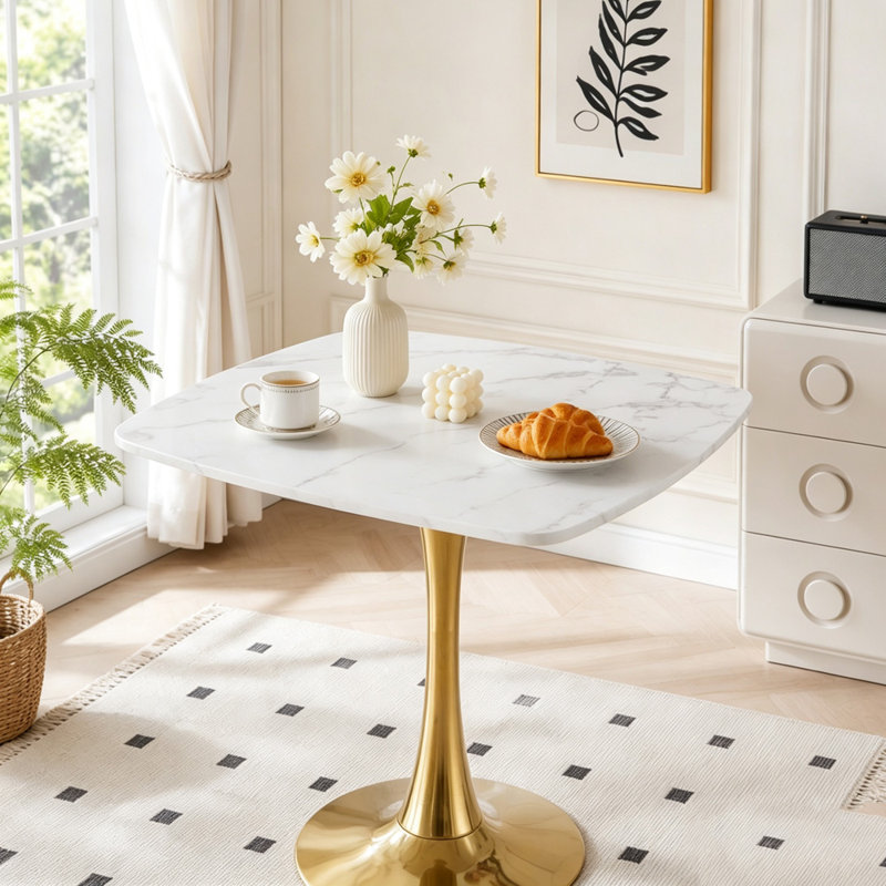 Table tulipe 31,5 pouces, Or + blanc