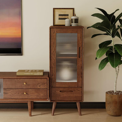 Commode décorative en chêne massif 47 po avec 2 tiroirs, porte cannelée en H 47 po