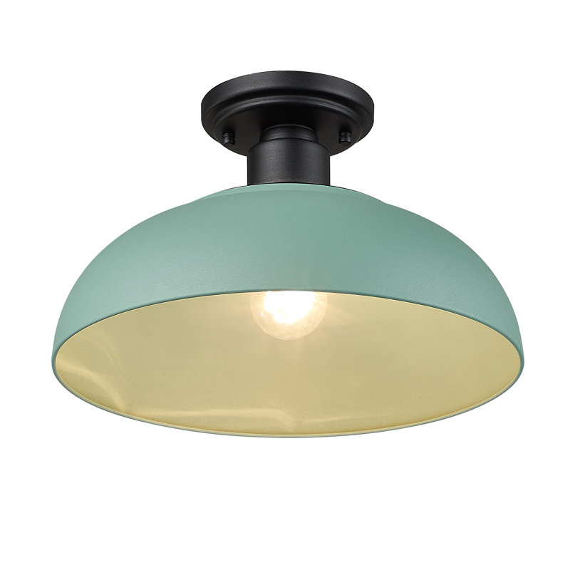 Yep by Golden Lighting Levitt 1-light Outdoor Ceiling in Natural Black and Natural Teal shade, Teal