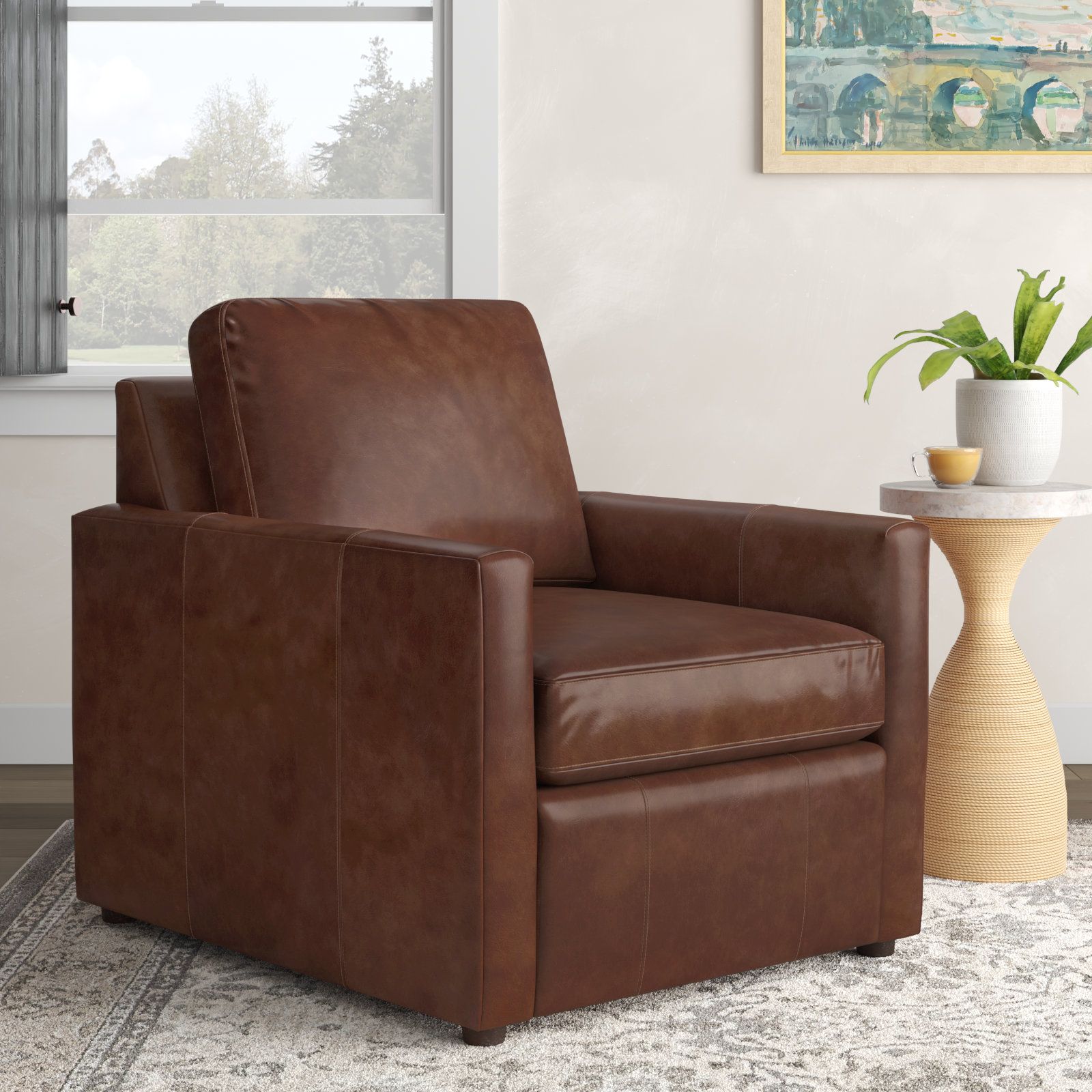 Savannah Genuine Leather Armchair, Rustic Genuine Leather