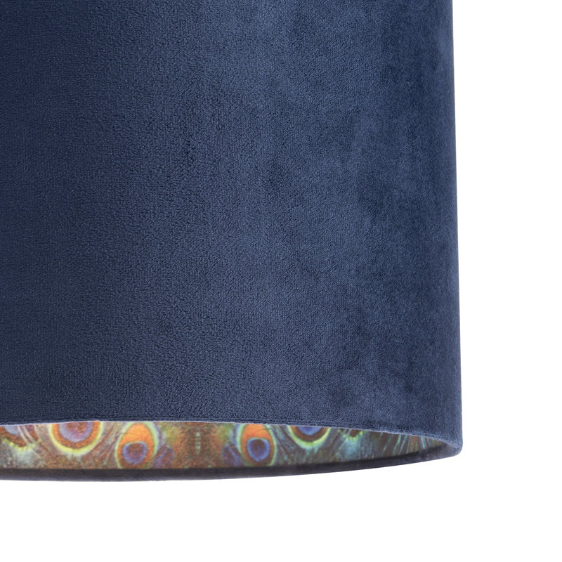 Velvet Lamp Shade With Peacock Feather Inner By, Blue
