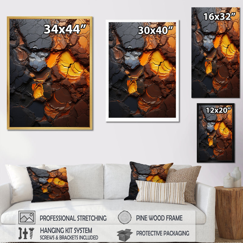 «Moka fondu, lave magique sur toile», Cadre simple noir, H 40 po x l 30 po x P 1,5 po