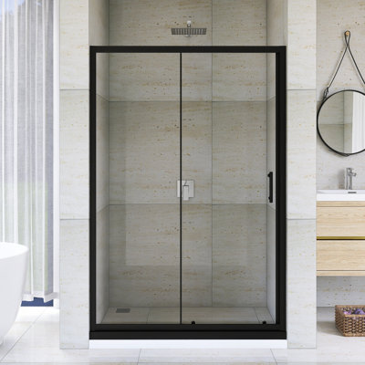 48.In W X 72.In H Sliding Door Framed Shower Door In Matted Black Finish