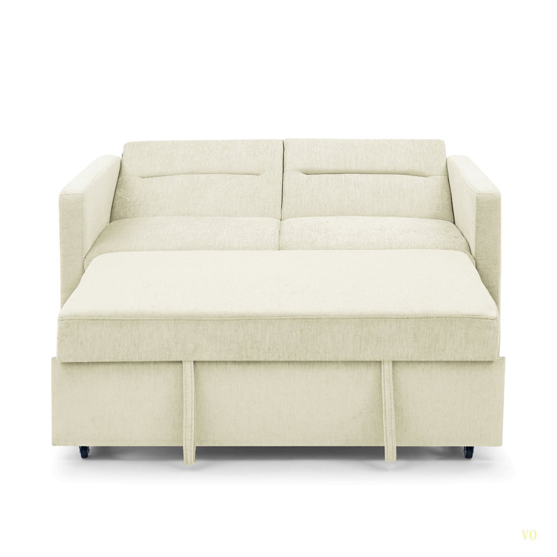 Loveseats Sofa Bed With Pull-Out Bed,Adjsutable Back And Two Arm Pocket