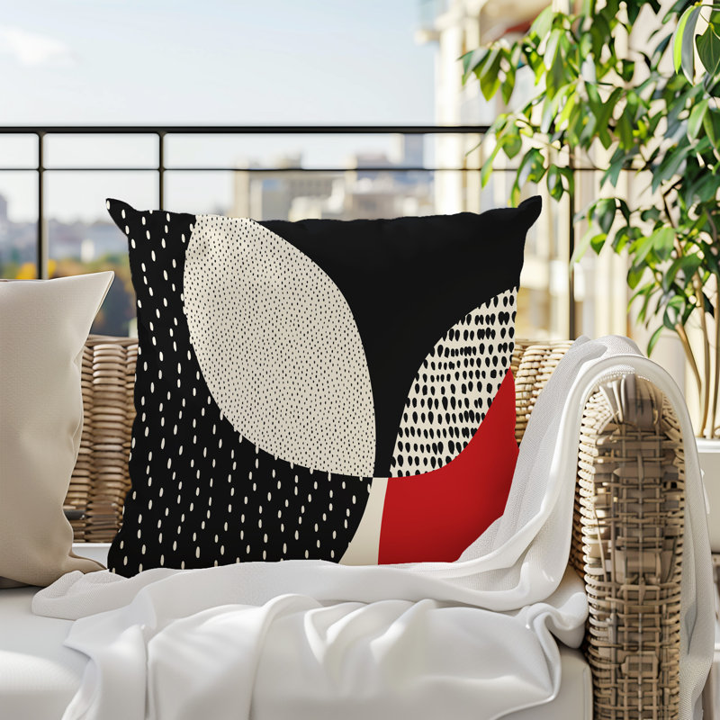 Coussin carré intérieur / extérieur pia, H 15 po x l 15 po, Rouge / noir / blanc cassé