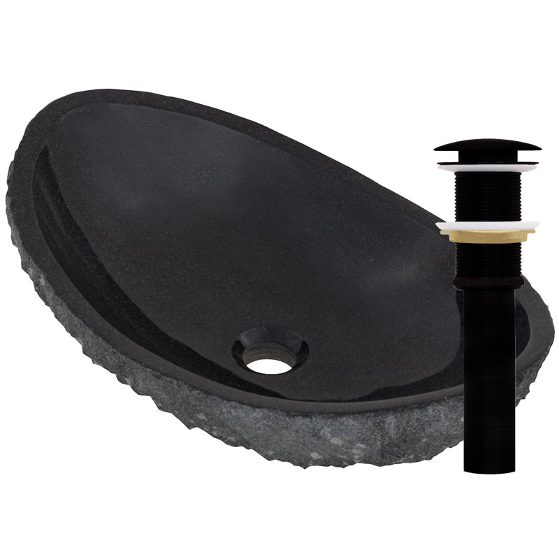 Novatto Absolute 11.75'' Natural Granite Stone Oval Bathroom Sink, Matte Black