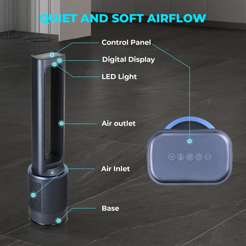 Oscillating Bladeless Tower Fan with Remote Control 12 Speeds Setting 15H Timer Quiet Operation