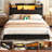 45.3" H Metal Storage Headboards With Cloth Darwers, Outlets,USB Ports And LED Lights-1822606900-1822606890