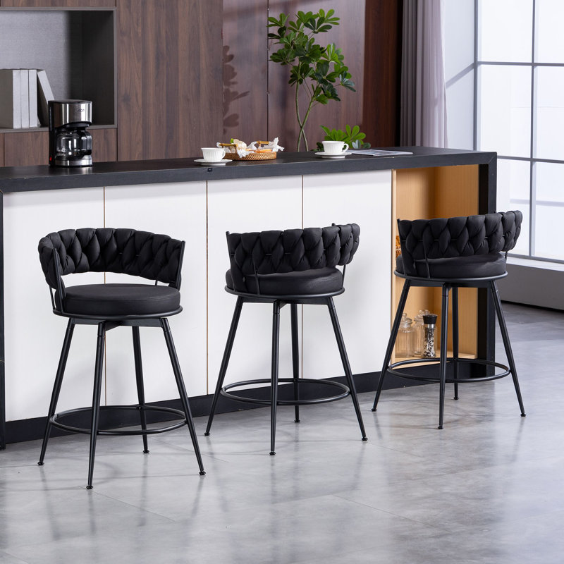 Tabouret de comptoir pivotant rembourré, Noir gris, Tabouret de comptoir (siège d'une hauteur de 24 p