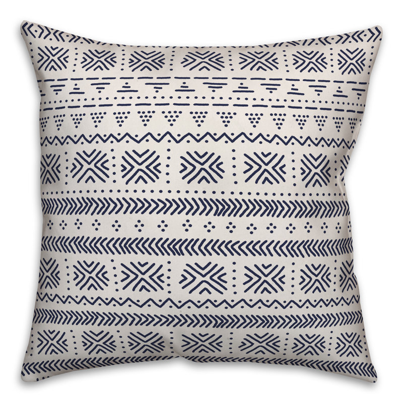 Throw Pillow, 20" x 20", White/Navy Geometric 3