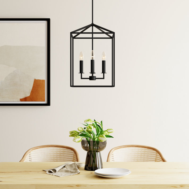 Ellis 4 - Light Dimmable Lantern Square / Rectangle Chandelier, No, Midnight Black, 18.5" H x 12.25" W x 12.25" D