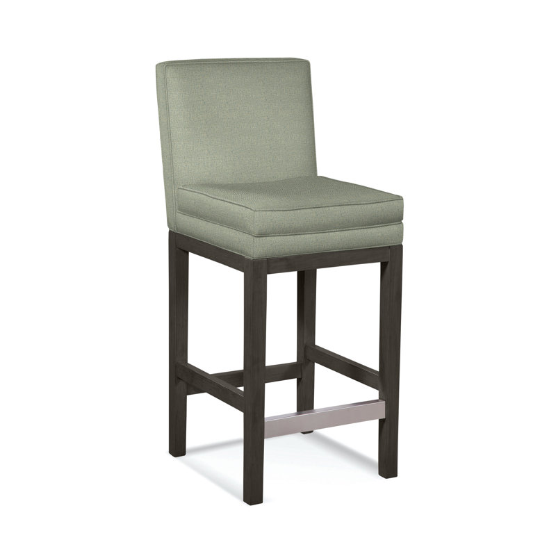 Upholstered Stool, Green Performance Fabric; 0851-54, Nickel Finish