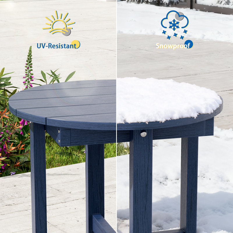 Round Outdoor Side Table, HDPE Small Adirondack End Table, Easy Clean Patio Side Table for Backyard, Pool, Porch, Garden and Lawn
