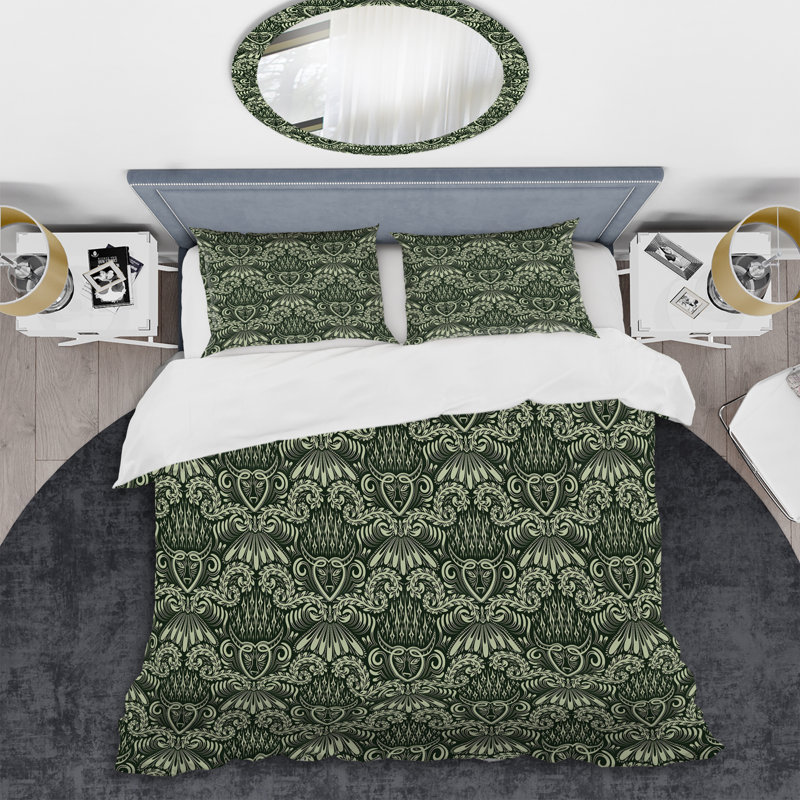 Damas vert - ensemble de housse de couette abstrait - microfibre de polyester