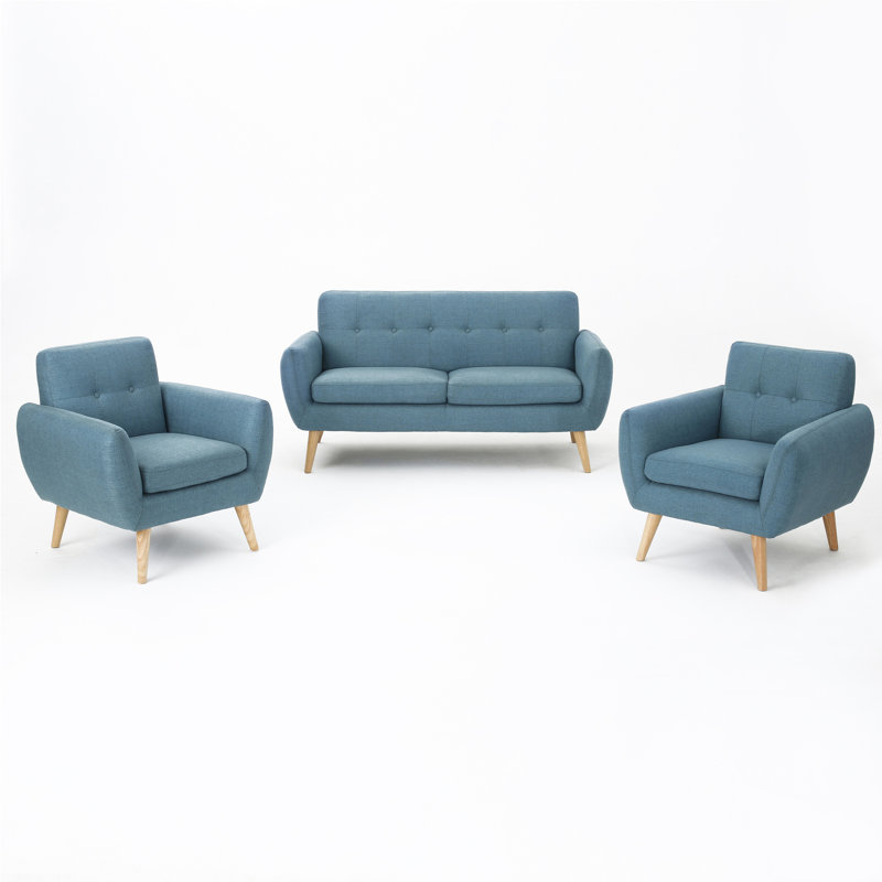3 - Piece Living Room Set, Polyester Blue