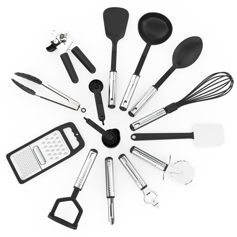 Lux Decor Collection 23-Piece Essential Kitchen Utensil Set Multipurpose Nylon and Stainless Steel Cooking Tools, Black
