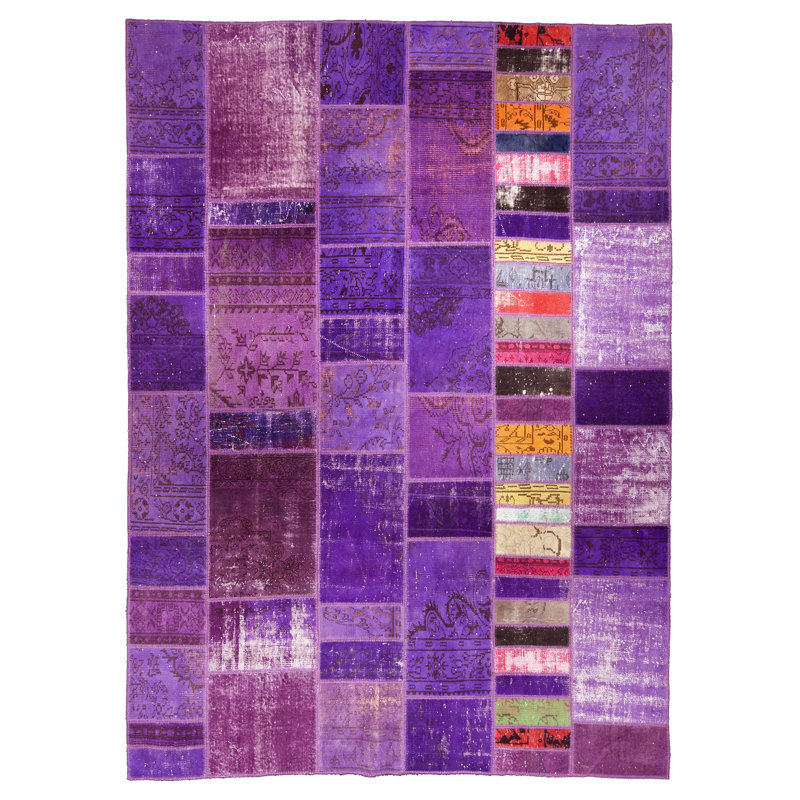 Tapis mauve / brun / rose en laine noué à la main de conception unique 8 pi 3 po x 11 pi 6 po