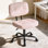 Chaise de bureau sans accoudoirs, petite chaise de bureau réglable en cuir de polyuréthane, chaise de travail ergonomique avec roulettes pivotantes à 360 °