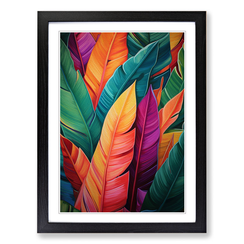 Tropical Leaf Colour Field No.2 - Single Picture Frame Print on Wood, 46cm H x 34cm W, Black Framed